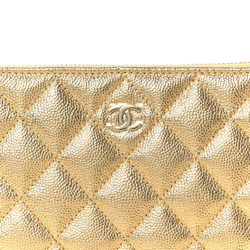 Metallic Caviar Quilted Small Zipped Pouch Gold