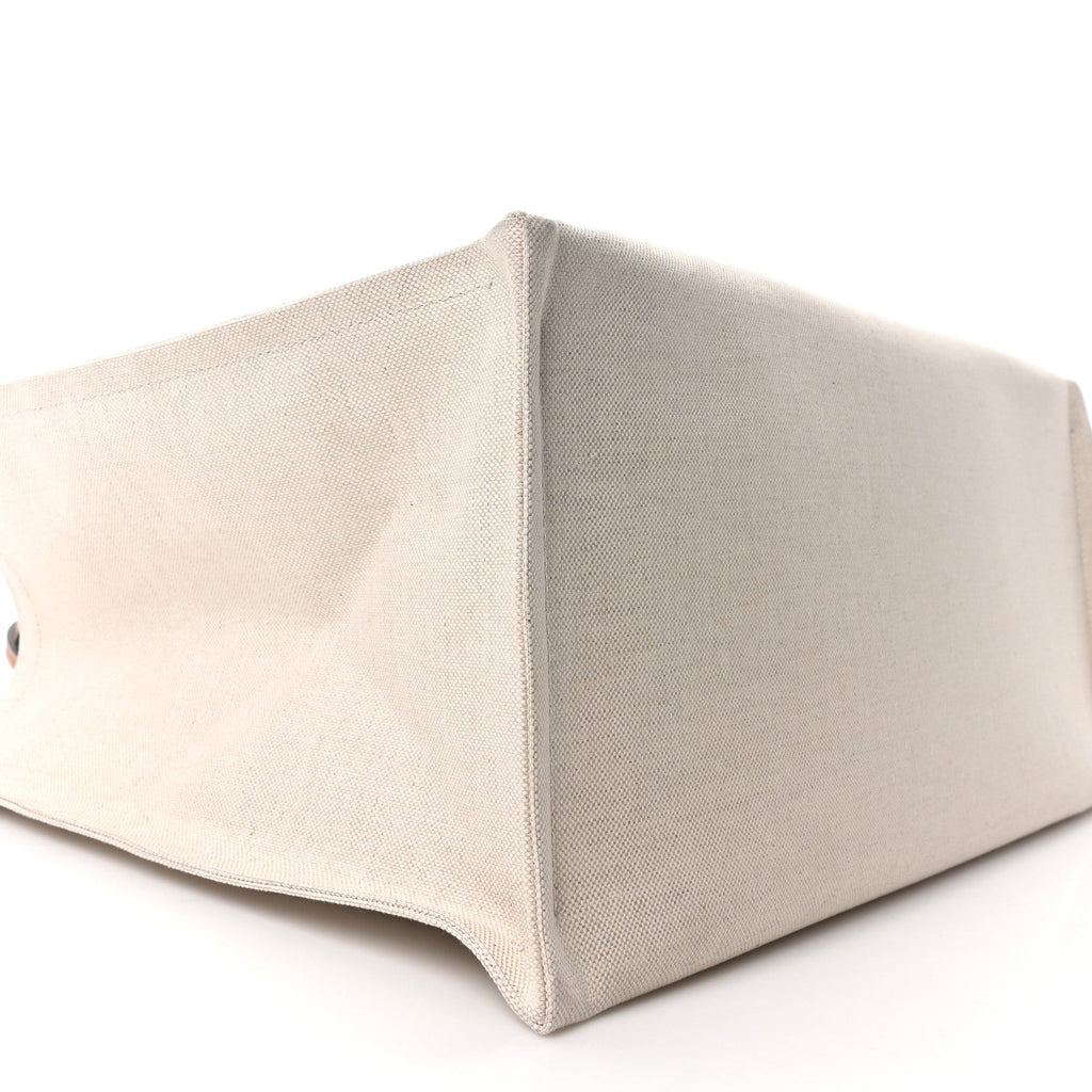 Canvas Calfskin Logo Maxi Tote Bag Beige Light Brown
