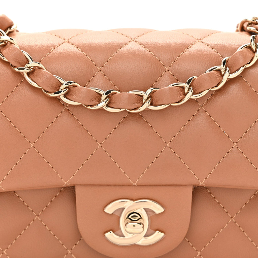 Lambskin Quilted Mini Rectangular Flap Brown
