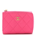 Caviar Quilted CC Zip Compact Trifold Wallet Pink