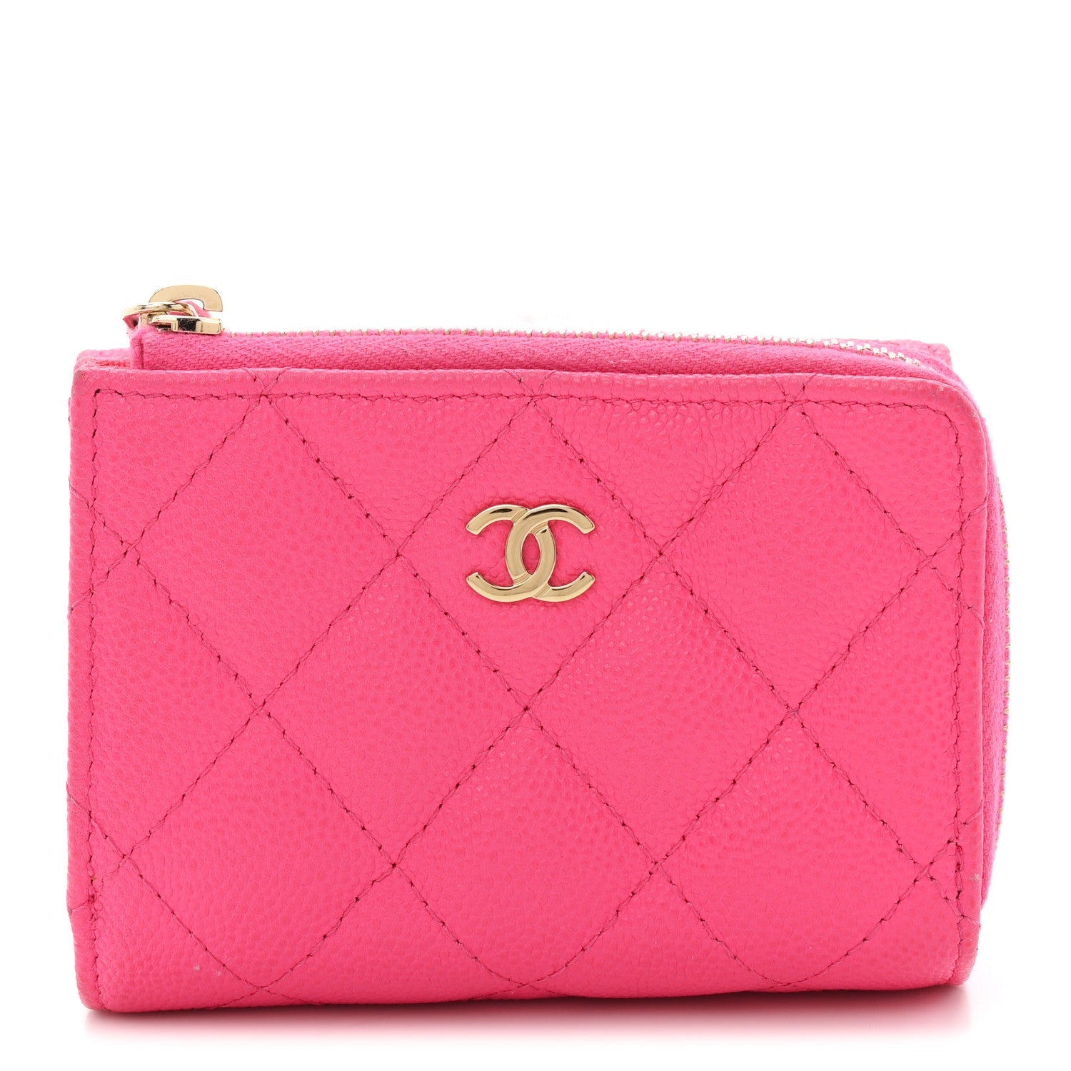 Caviar Quilted CC Zip Compact Trifold Wallet Pink