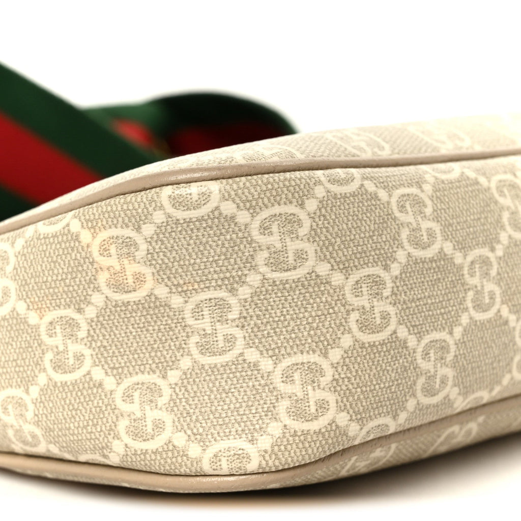 GG Supreme Monogram Textured Dollar Calfskin Web Small Ophidia GG Handbag Beige Mystic White Oatmeal