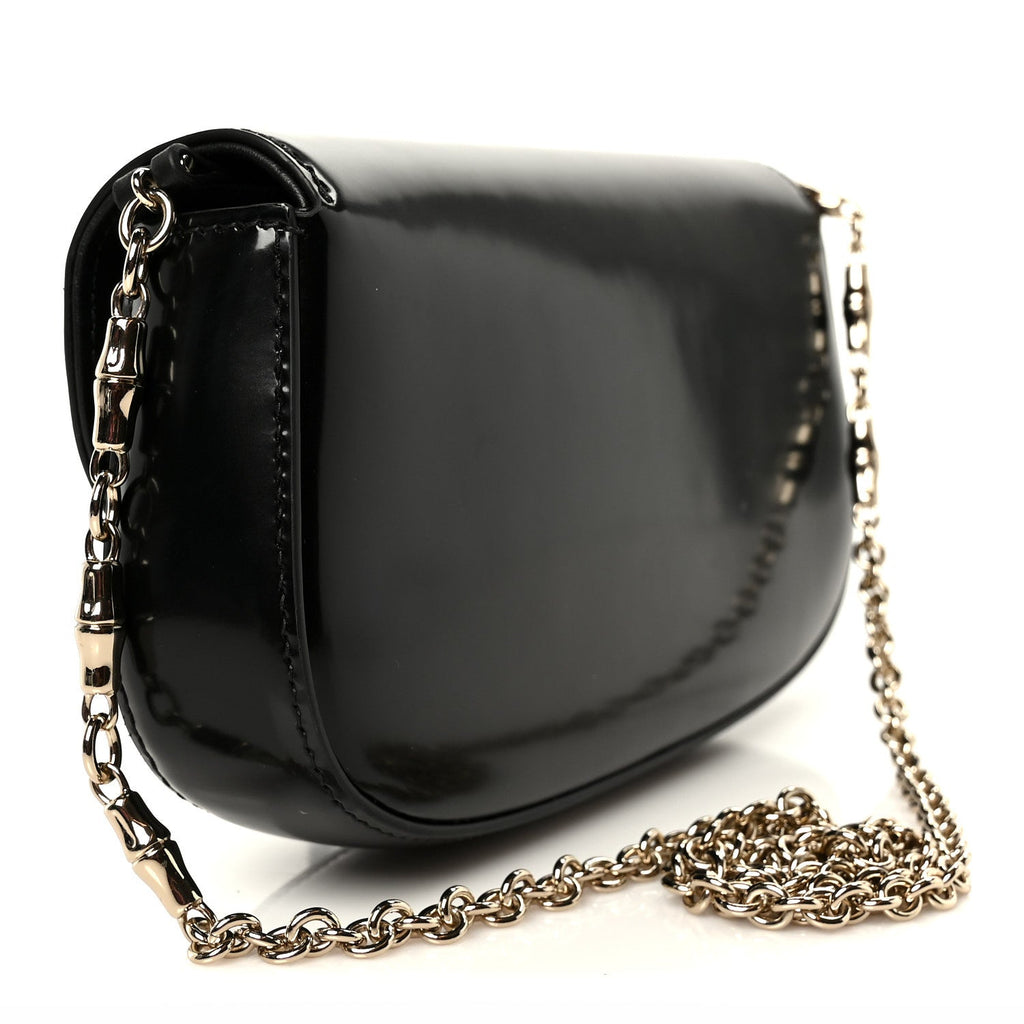 Shiny Calfskin Small Bamboo Night Bag Black