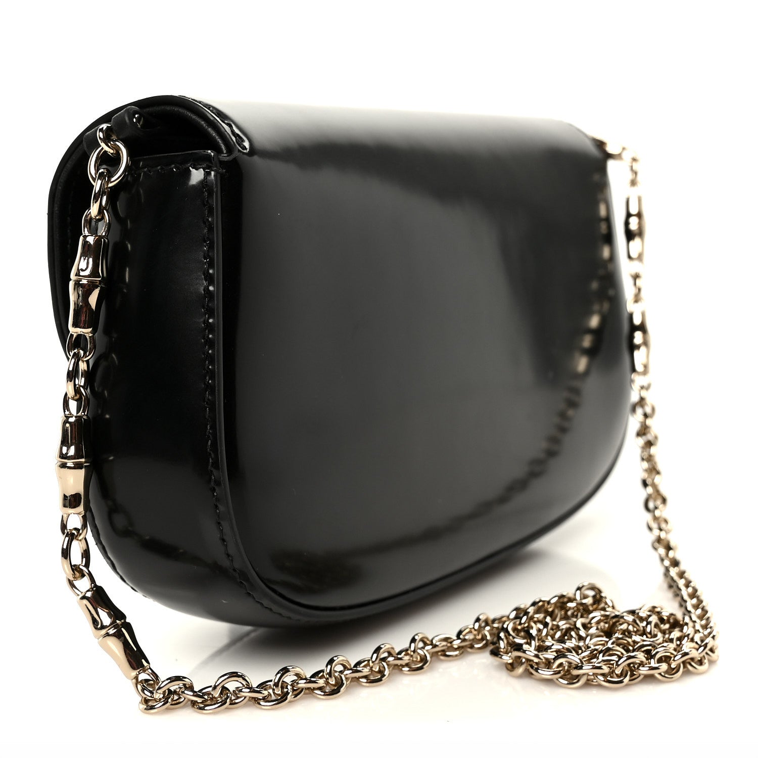 Shiny Calfskin Small Bamboo Night Bag Black