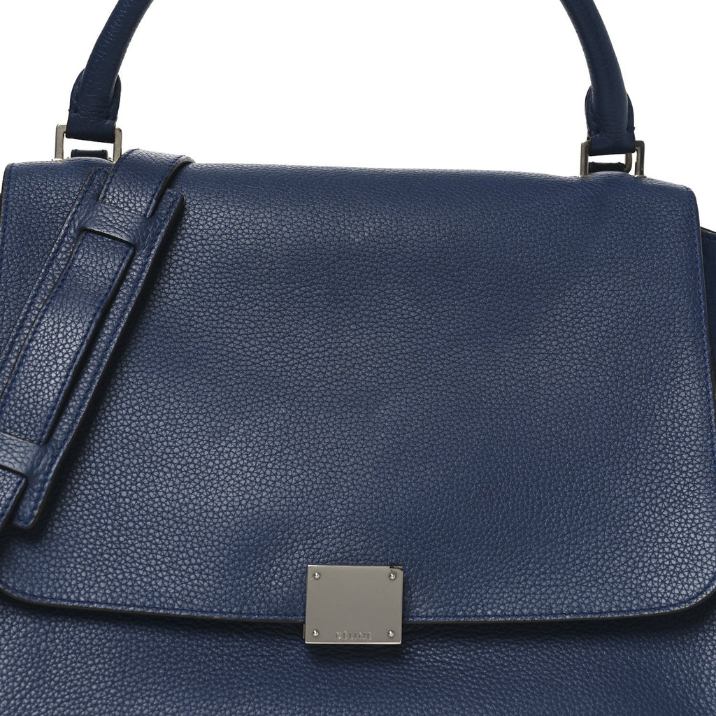 Drummed Calfskin Suede Medium Trapeze Navy Blue