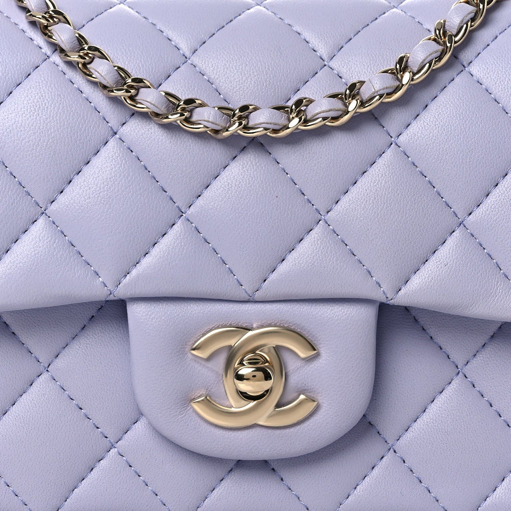 Lambskin Quilted Mini Top Handle Rectangular Flap Light Purple