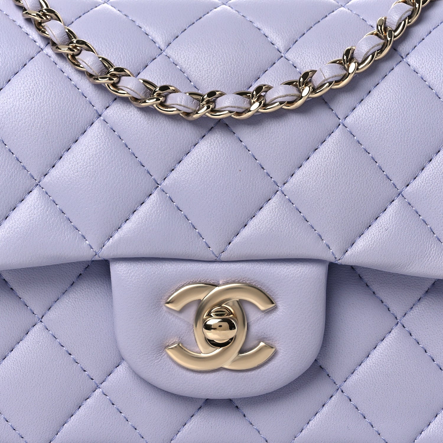 Lambskin Quilted Mini Top Handle Rectangular Flap Light Purple