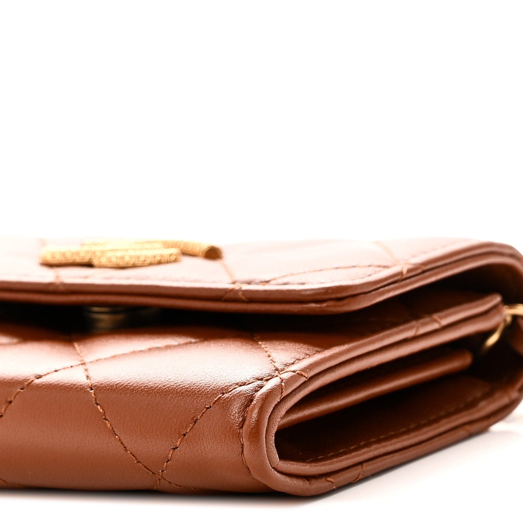 Lambskin Quilted Studded CC Clutch With Chain Brown