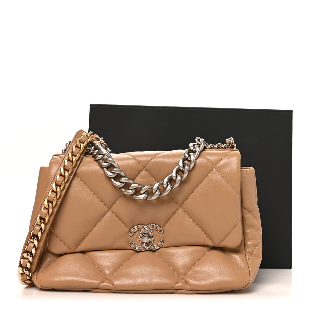 Lambskin Quilted Large Chanel 19 Flap Beige
