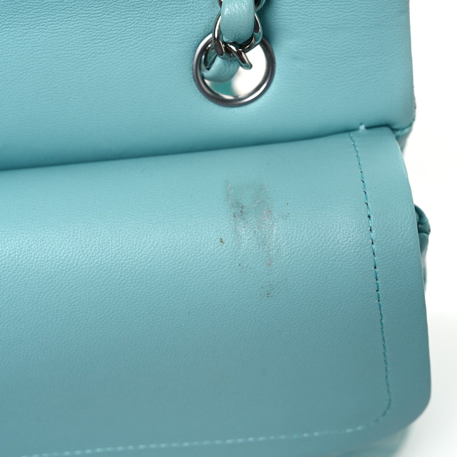 Lambskin Quilted Medium Double Flap Light Blue