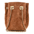 Suede Quilted Bucket Bag With Chain Camel