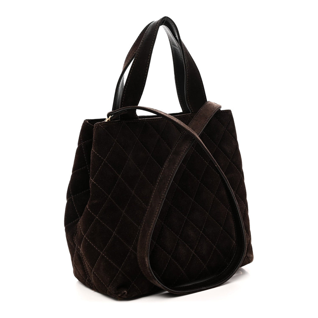 Suede Quilted Shopping Tote Brown