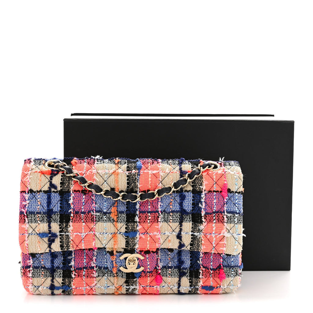 Tweed Quilted Medium Double Flap Blue Orange Yellow