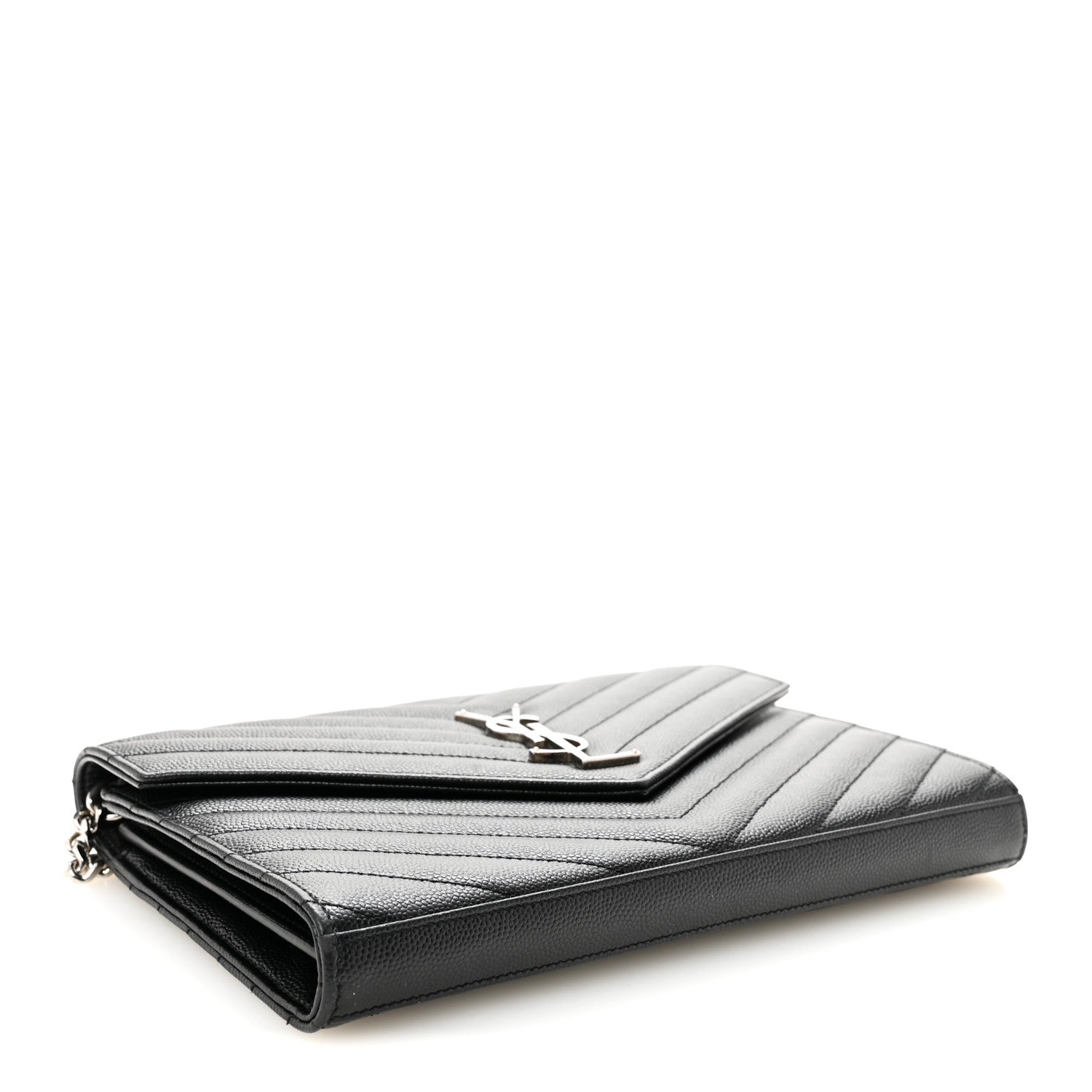 Grain De Poudre Matelasse Chevron Monogram Chain Wallet Black