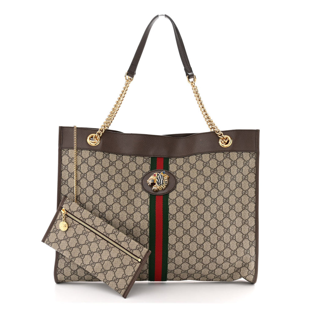 GG Supreme Monogram Large Rajah Chain Tote Beige New Acero
