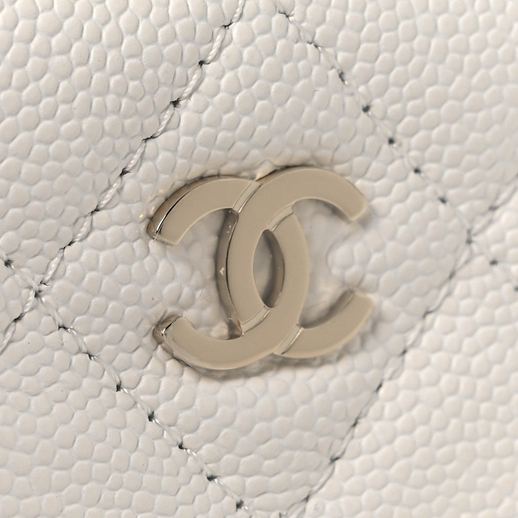 Caviar Quilted Zip Card Holder Wallet White