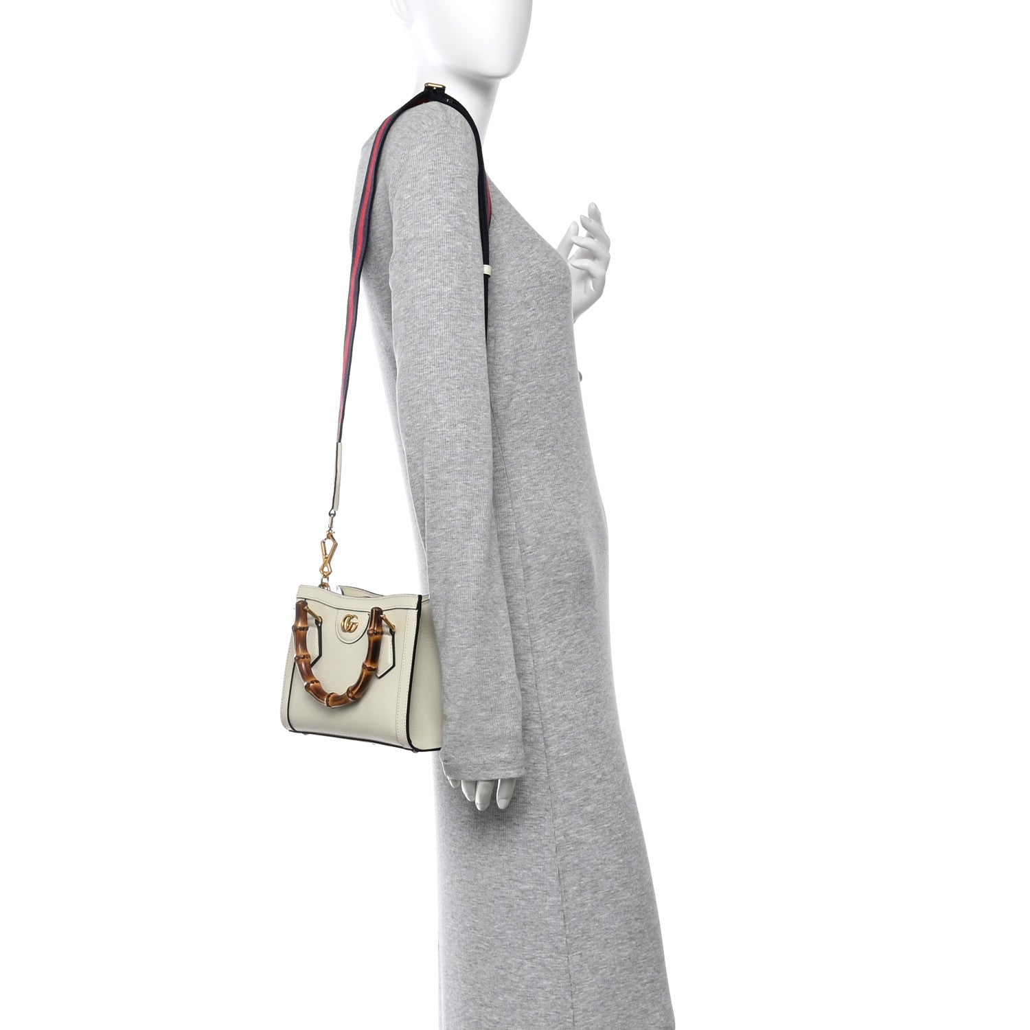 Textured Calfskin Web Mini Diana Tote Bag Mystic White