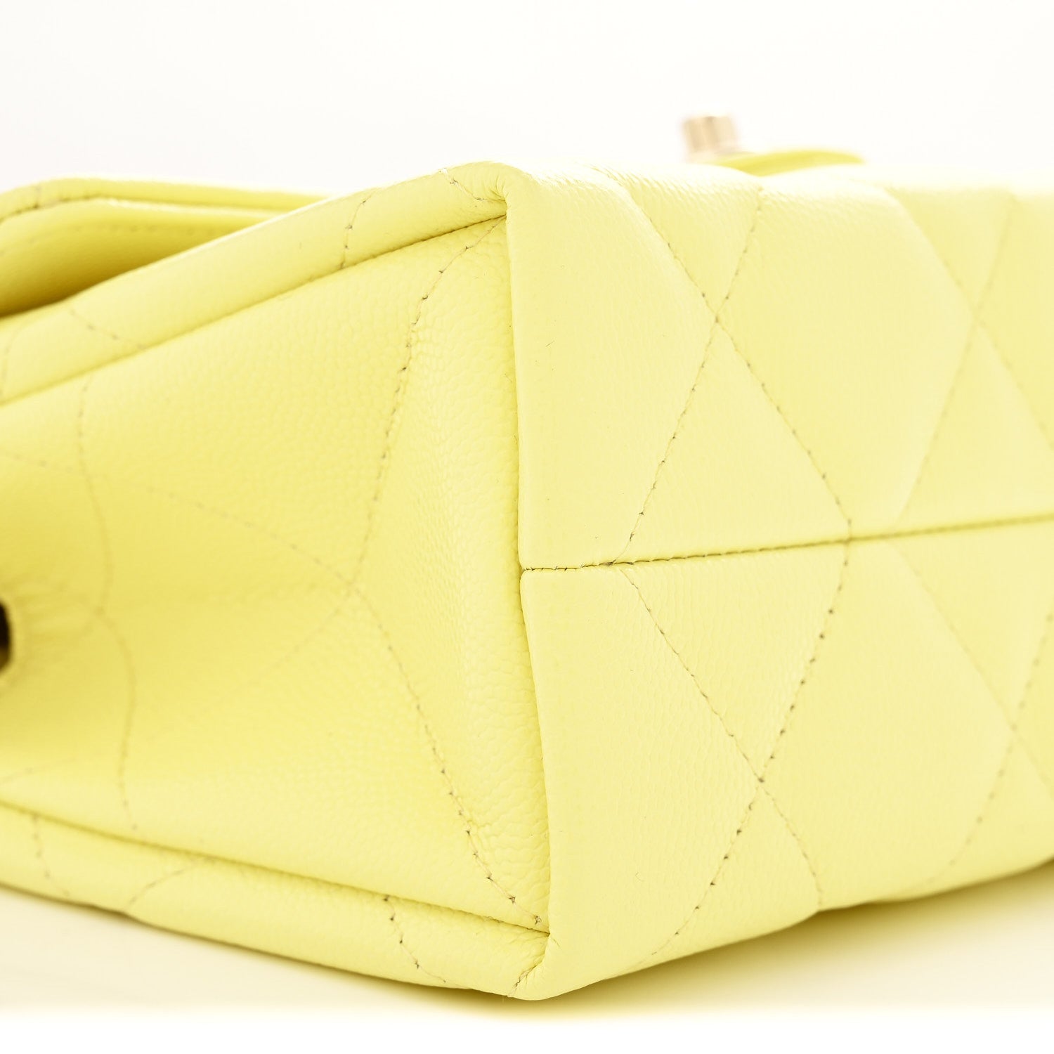 Caviar Quilted Retro Mini Twist Top Handle Clutch Flap Light Yellow