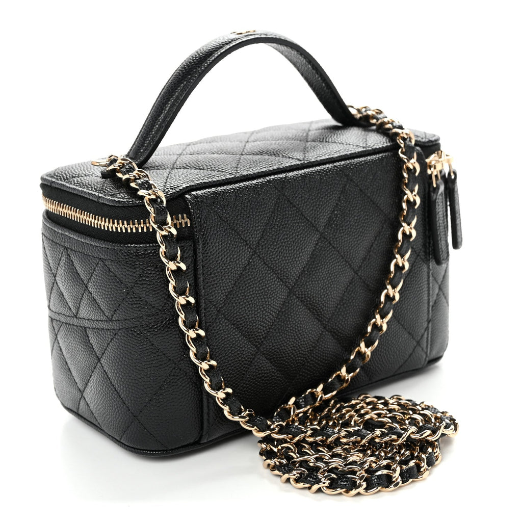 Caviar Quilted Trendy Handle Mini Vanity Black