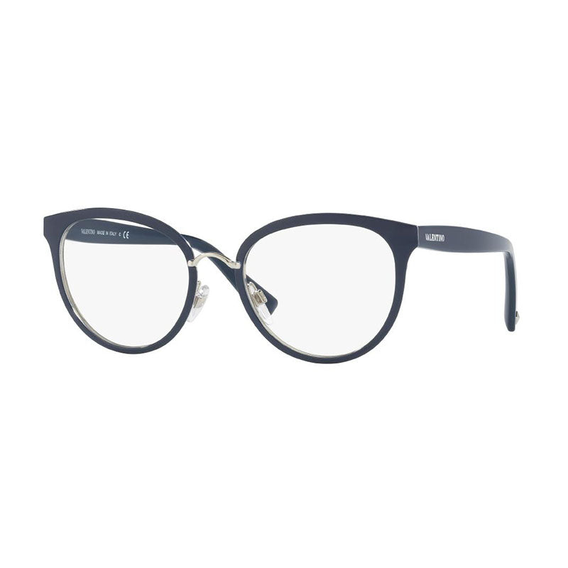 Valentino Eyeglasses Browline Full Rim, Blue Frame and Clear Demo Lens Lens VA10043010