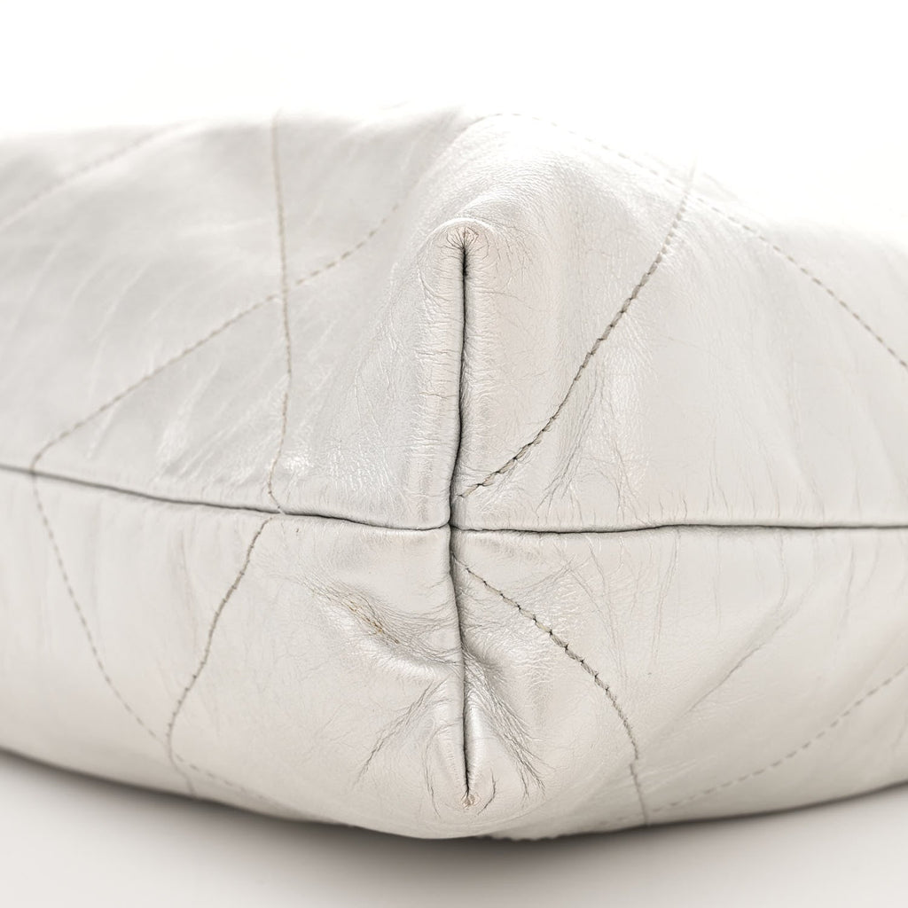 Metallic Shaded Calfskin Quilted Chanel 22 White Silver