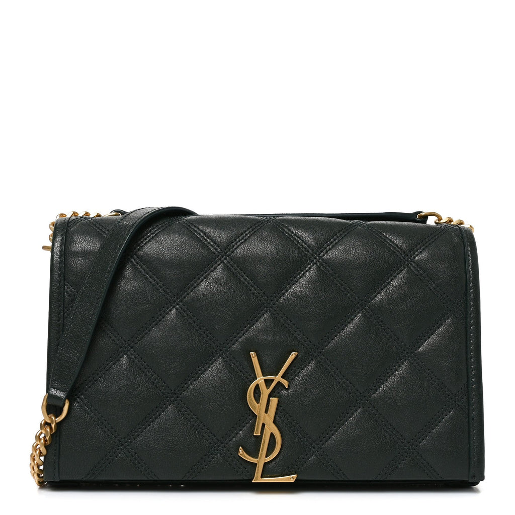 Lambskin Diamond Quilted Becky Chain Wallet Vert Fonce