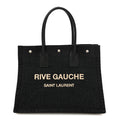 Raffia Linen Calfskin Small Rive Gauche Tote Black