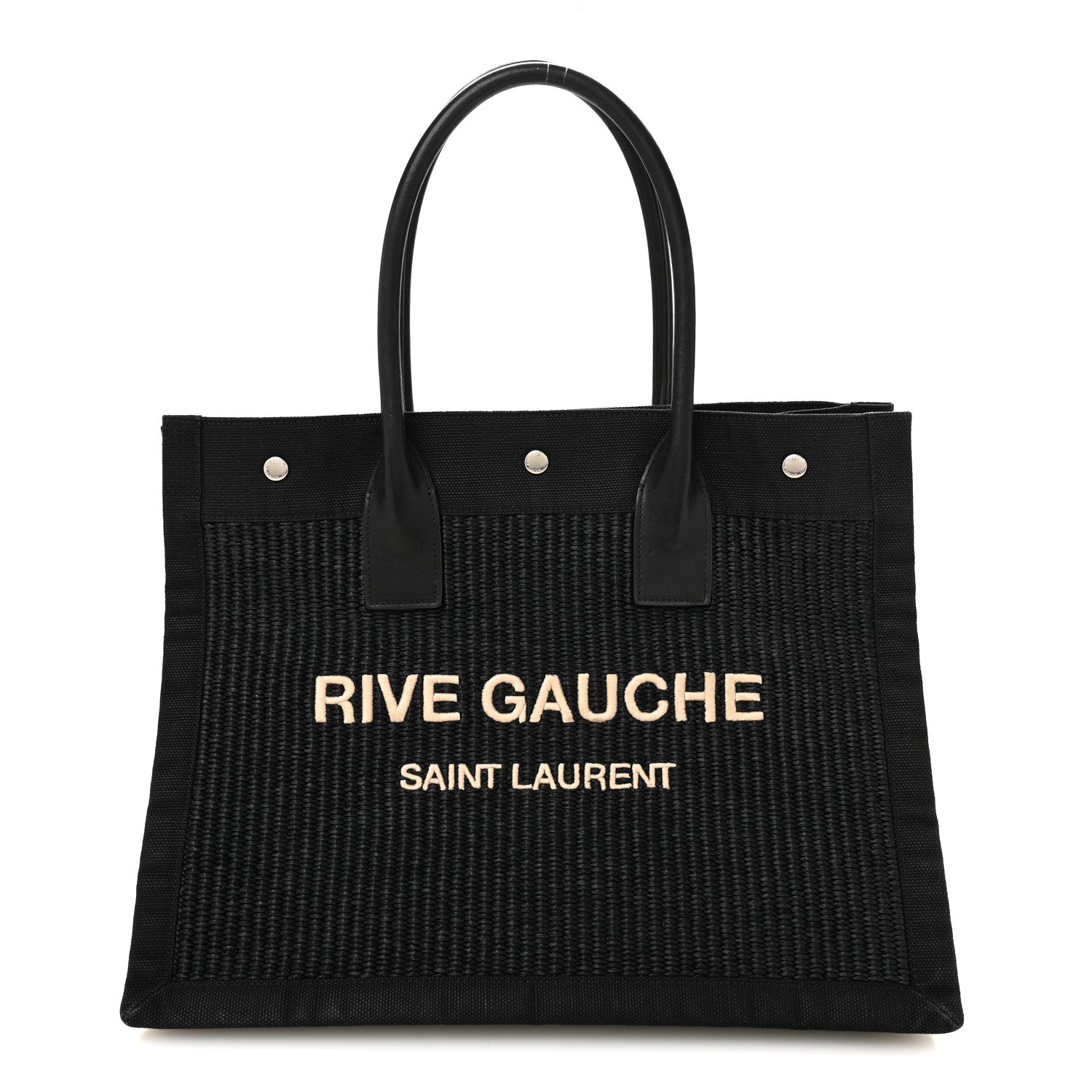 Raffia Linen Calfskin Small Rive Gauche Tote Black