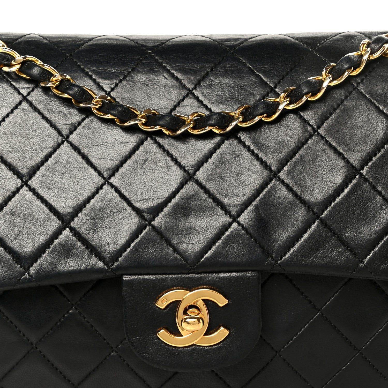 Lambskin Quilted Medium Double Flap Black