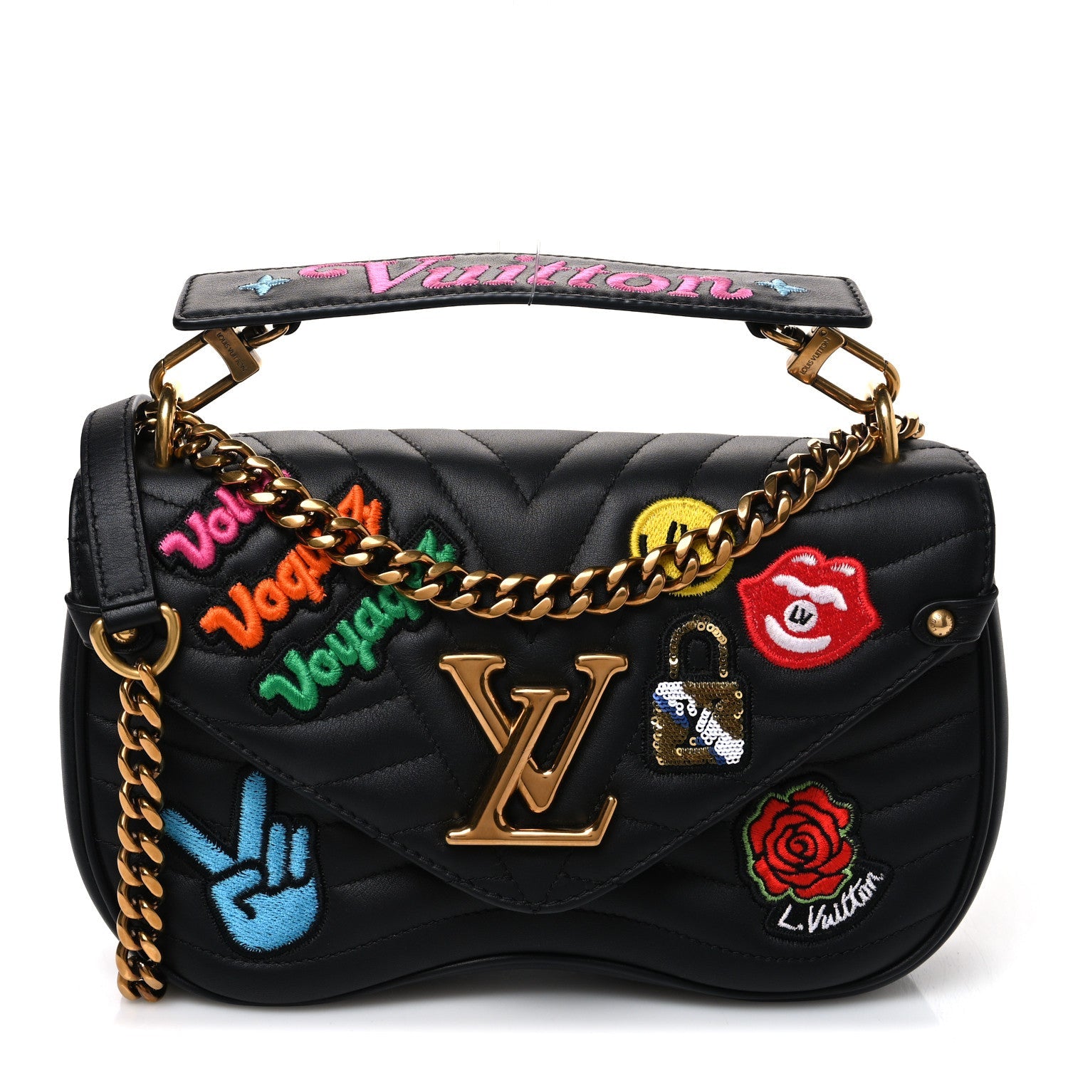 Calfskin Embroidered New Wave Chain MM Black