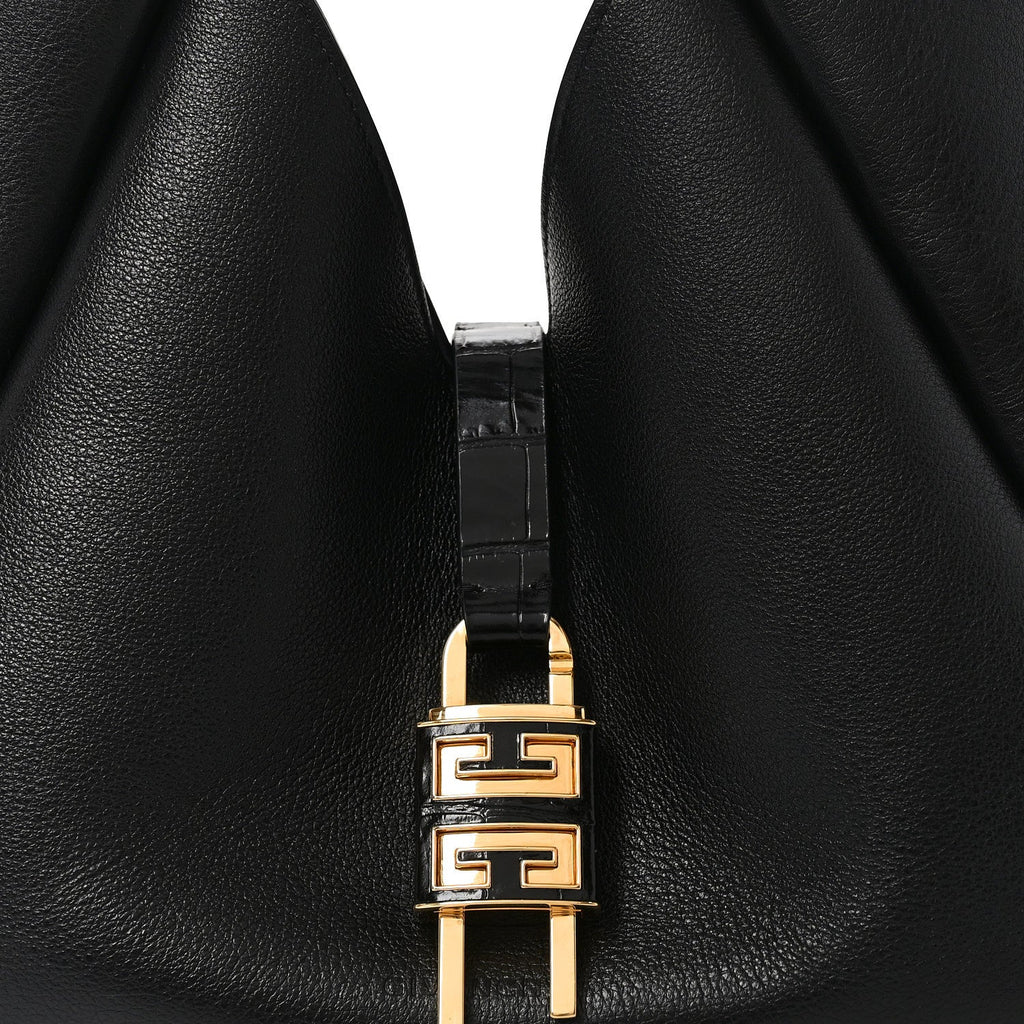 Calfskin Crocodile Embossed Medium G-Lock Hobo Black