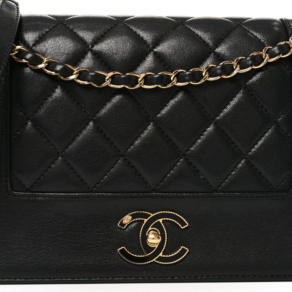 Sheepskin Quilted Vintage Mademoiselle Flap Black