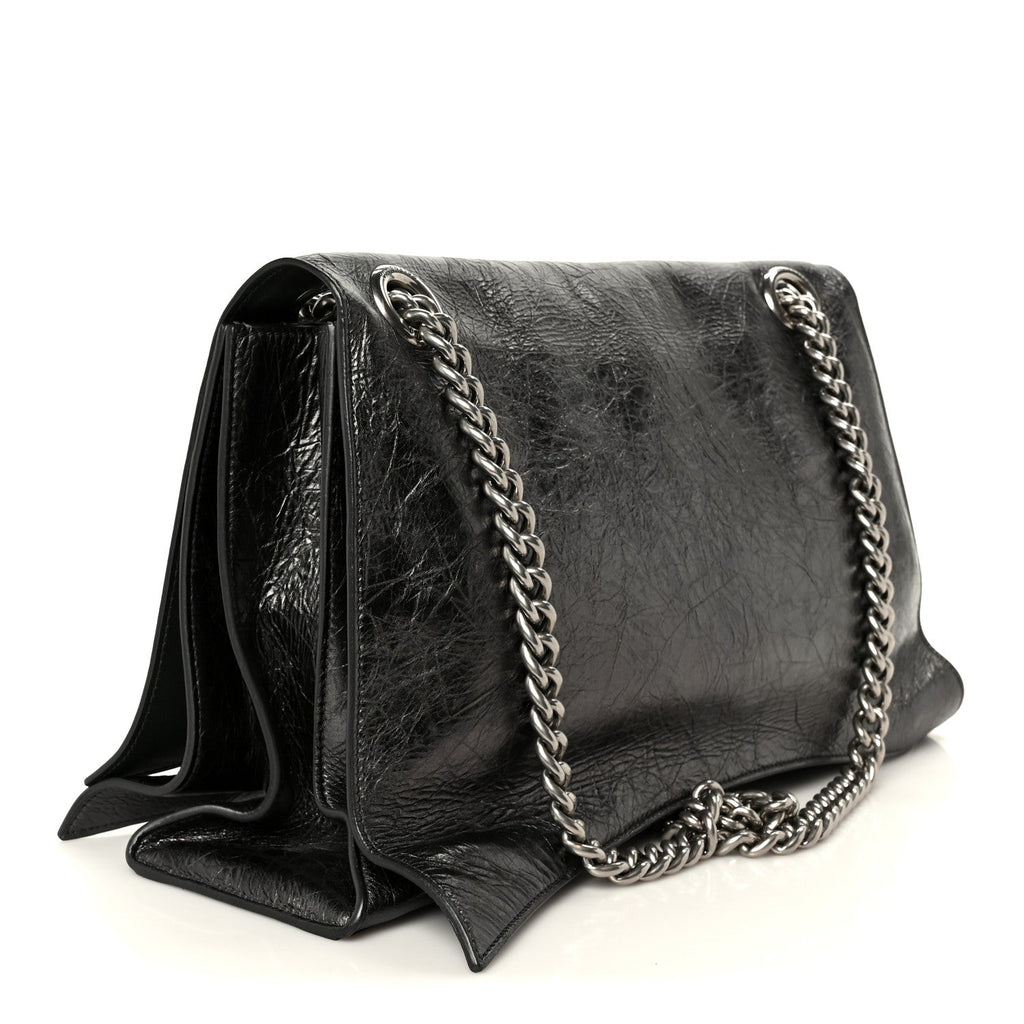 Metallic Crushed Calfskin Large Crush Chain Bag Steel Grey