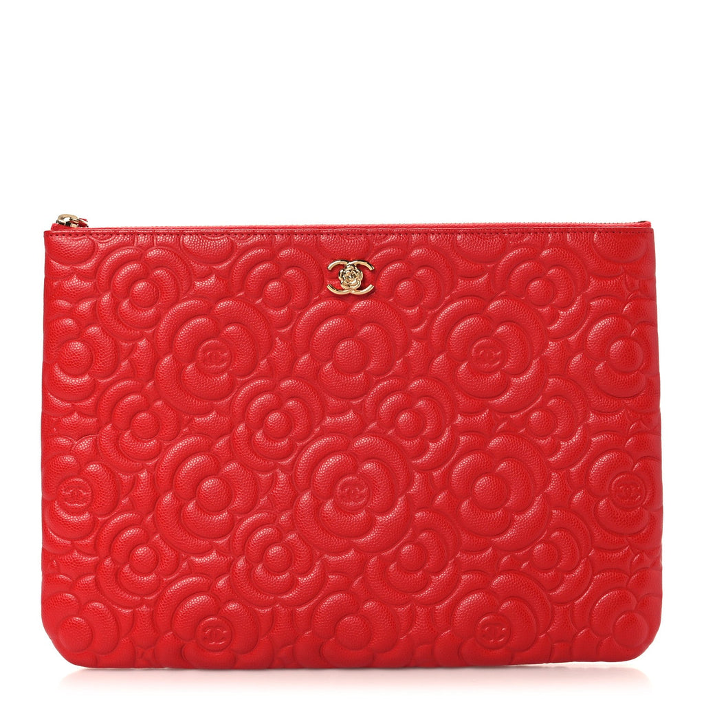 Caviar Camellia Embossed Medium Cosmetic Case Red