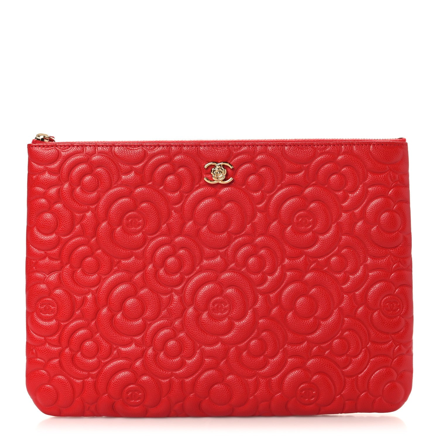 Caviar Camellia Embossed Medium Cosmetic Case Red