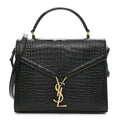 Calfskin Crocodile Embossed Medium Classic Monogram Cassandra Top Handle Black