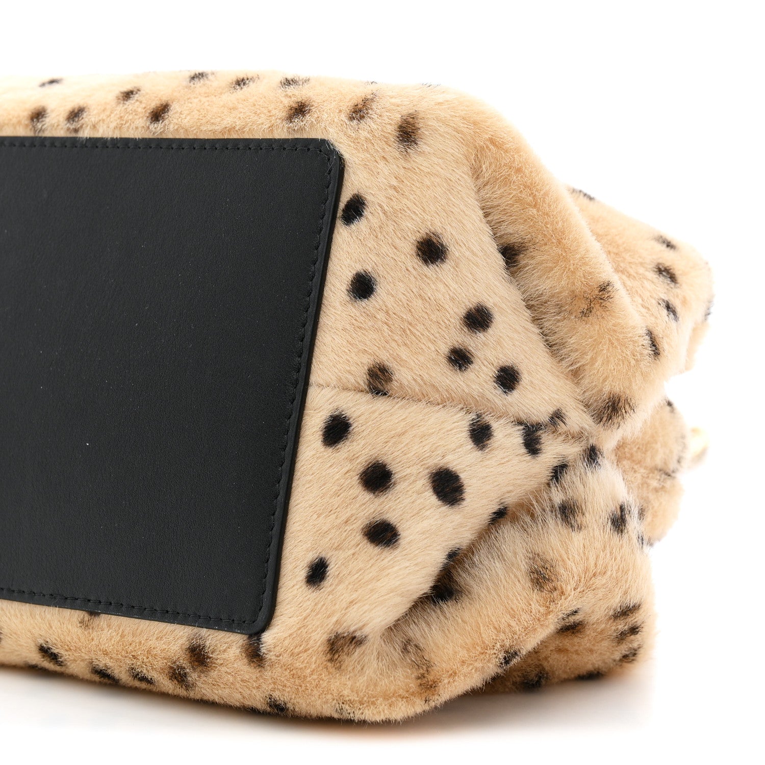 Pony Hair Cheetah Printed Lambskin Clutch With Chain Beige Black