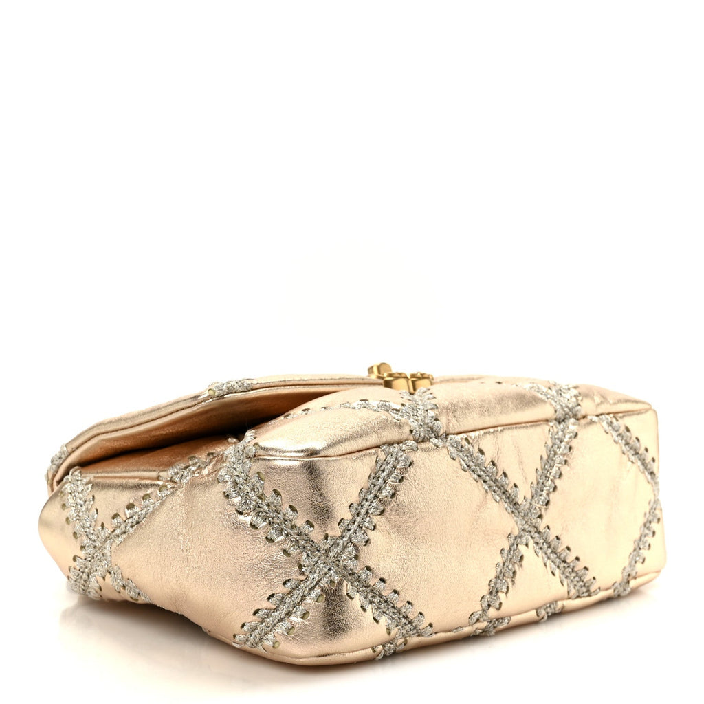 Metallic Calfskin Crochet Medium Chanel 19 Flap Gold