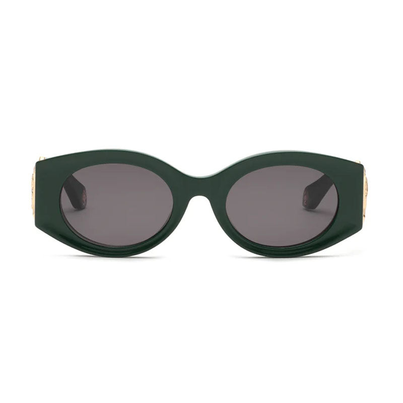 Roberto Cavalli Sunglasses Oval Full Rim, Shiny Green Frame and Grey Lens SRC0640D80
