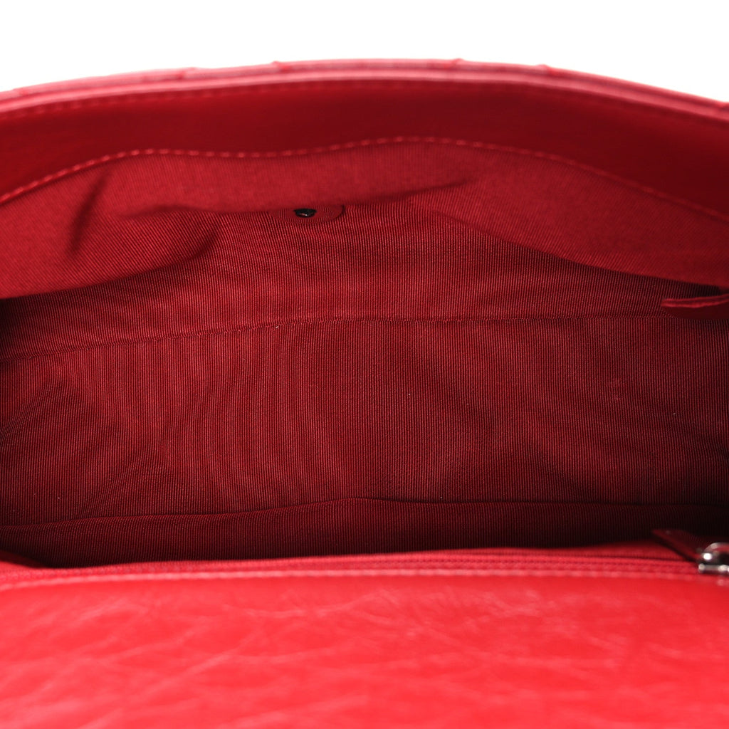 Crumpled Calfskin Medium Chain All Over Flap Red