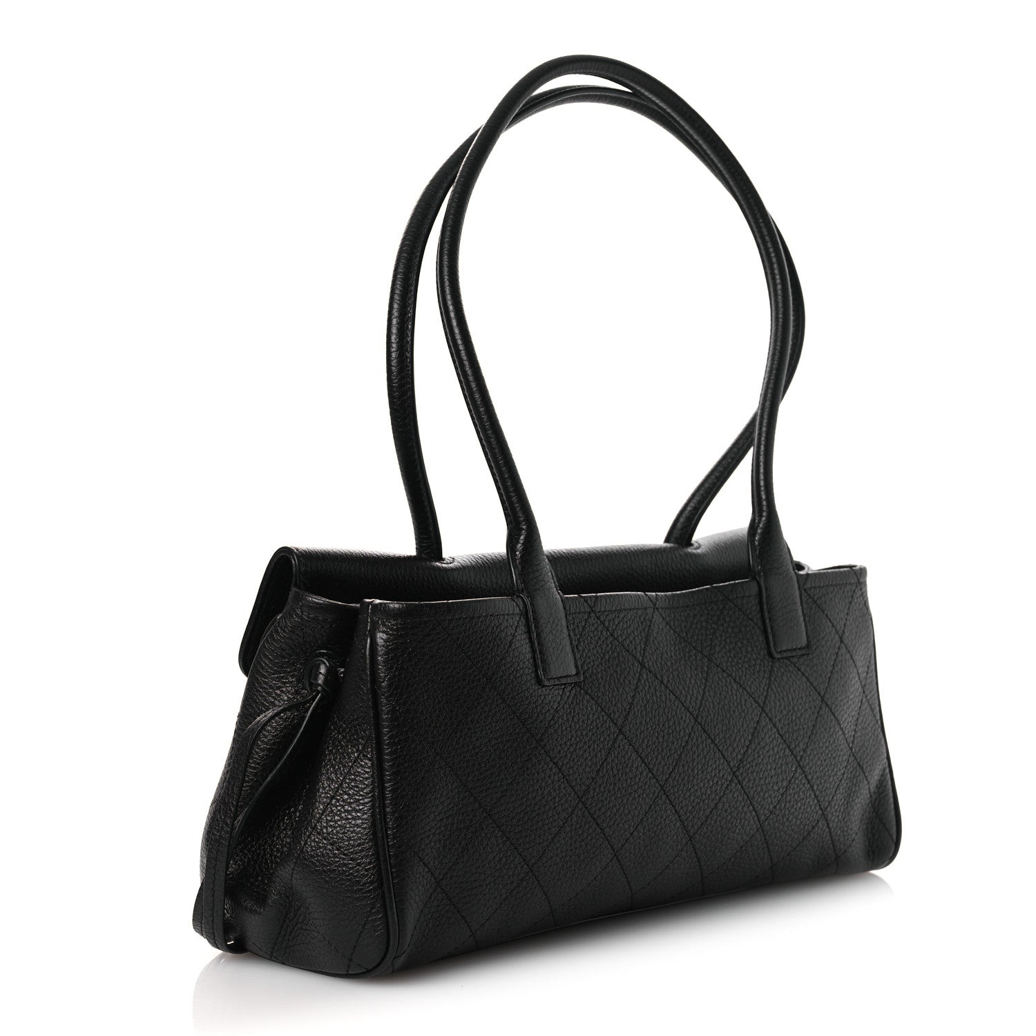 Grained Calfskin Stitched Urban Essentials Small Shopping Bag Black