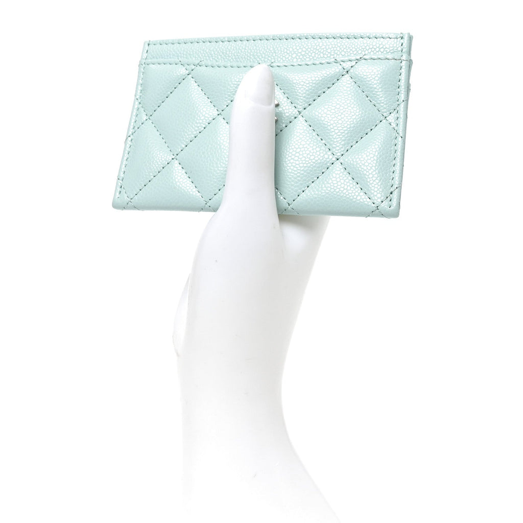 Caviar Quilted Card Holder Light Blue
