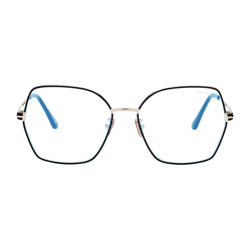 Tom Ford Eyeglasses Butterfly Full Rim, Shiny Light Ruthenium Frame and Blue Light Block Lenses Lens FT5876-B014