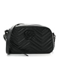 Calfskin Matelasse Monochrome Small GG Marmont Chain Shoulder Bag Black