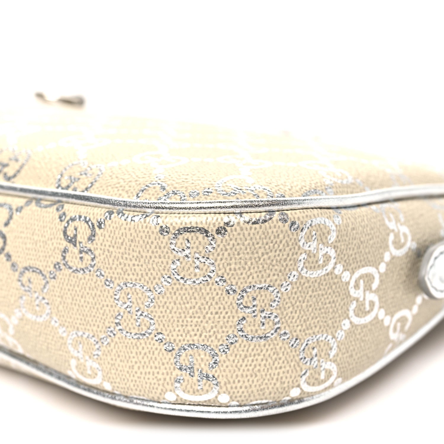GG Supreme Monogram Metallic Calfskin Small Emblem Shoulder Bag Beige Silver