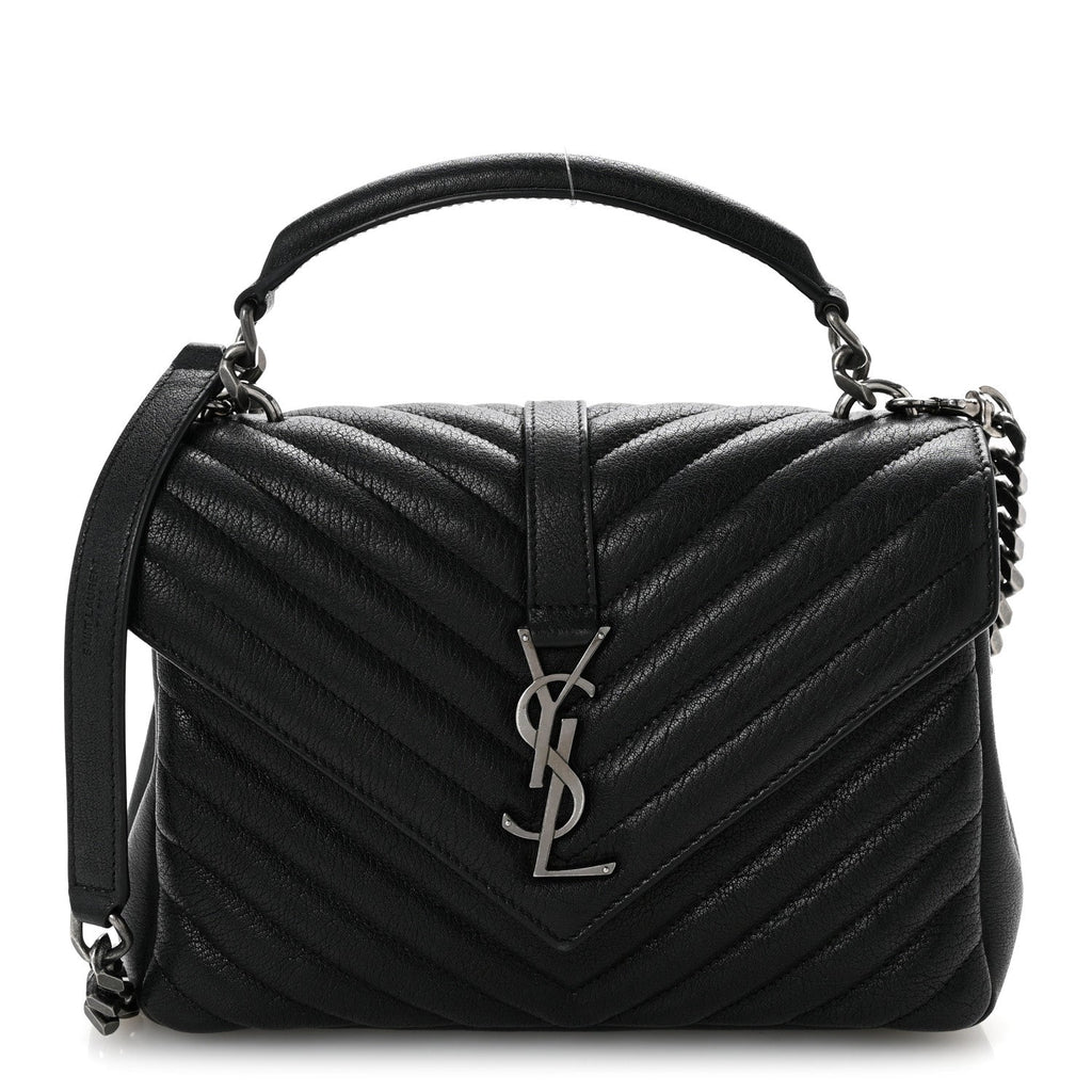Sheepskin Matelasse Chevron Monogram Medium College Bag Black