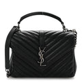 Sheepskin Matelasse Chevron Monogram Medium College Bag Black