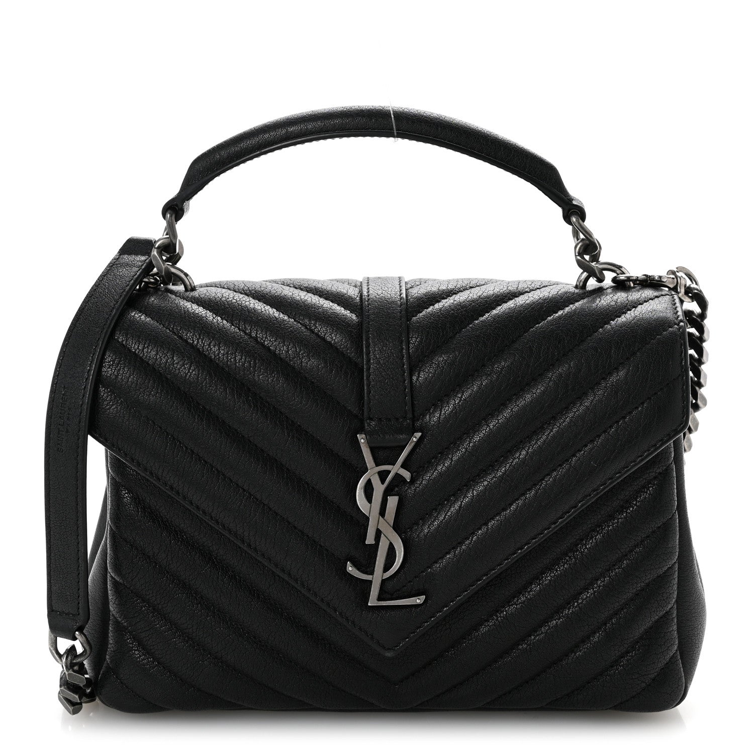 Sheepskin Matelasse Chevron Monogram Medium College Bag Black