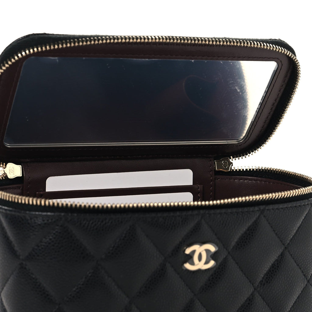 Caviar Quilted Small Vanity Case With Chain Black