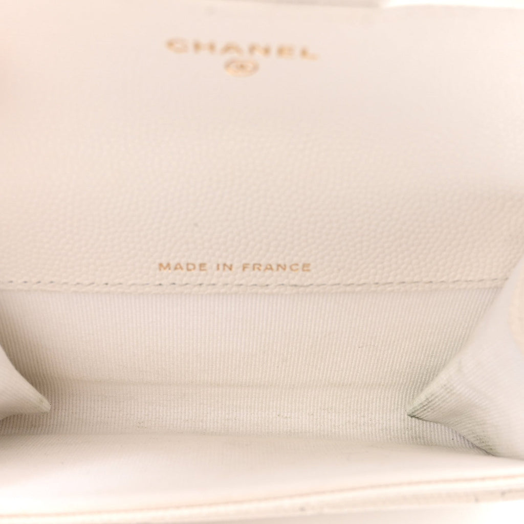 Caviar Quilted Flap Card Holder Wallet White